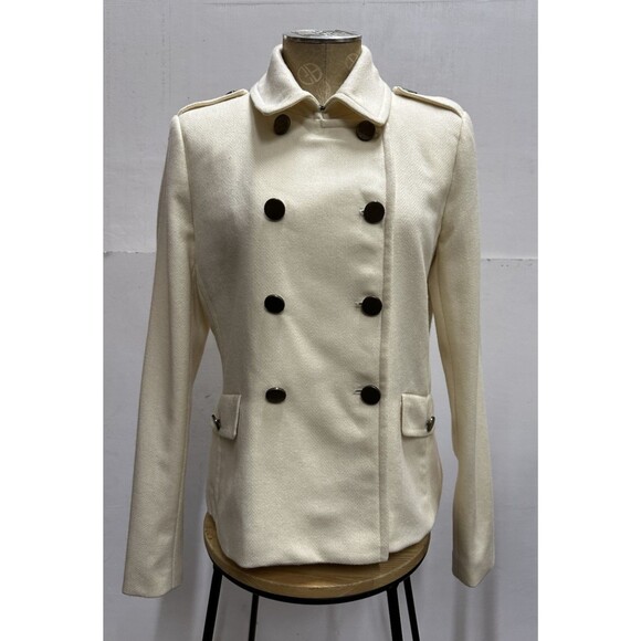 J. CREW women size 8 beige jacket double breasted waist wool ooat - Picture 1 of 16